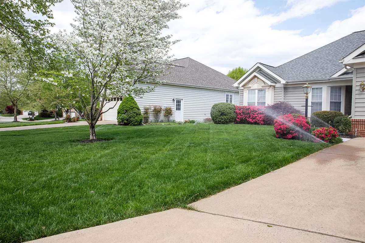 Well Trimmed Lawn with Sprinklers